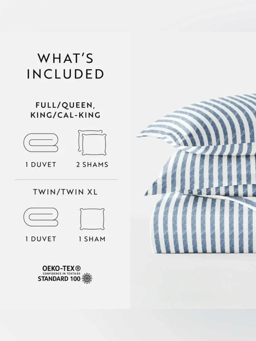 New Twin XL Navy White Striped Duvet Cover Set